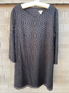 J Crew Black Lace Eyelet Dress with See-Through Sleeves- Size 14
